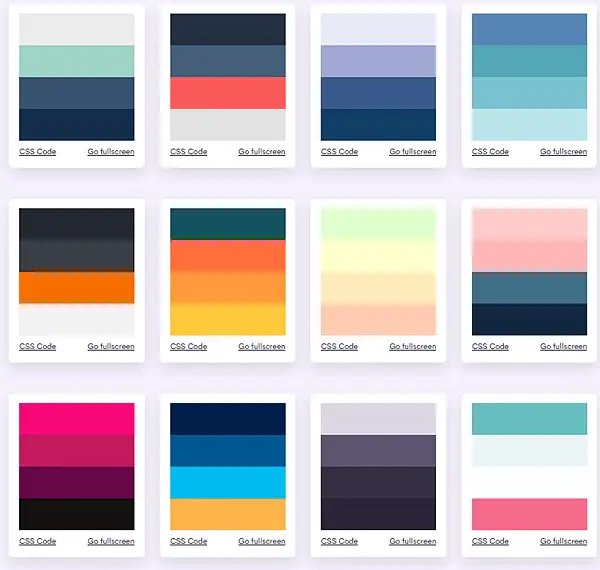 Sample CSS color palettes available on the SheCodes platform.