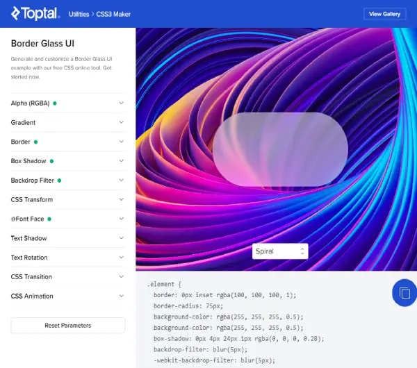 Toptal's CSS3 Generator 