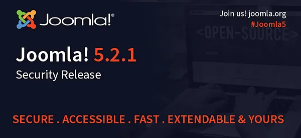 Joomla! 5.2.1 release highlighting enhanced security features and file permission fixes