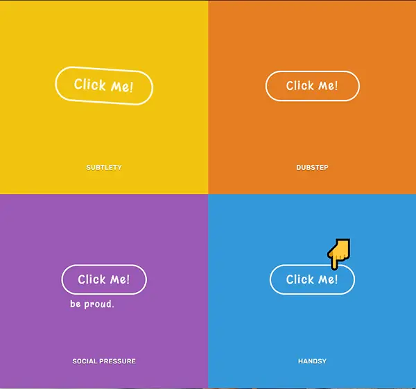 Animated CTA buttons with various CSS effects in a colorful layout